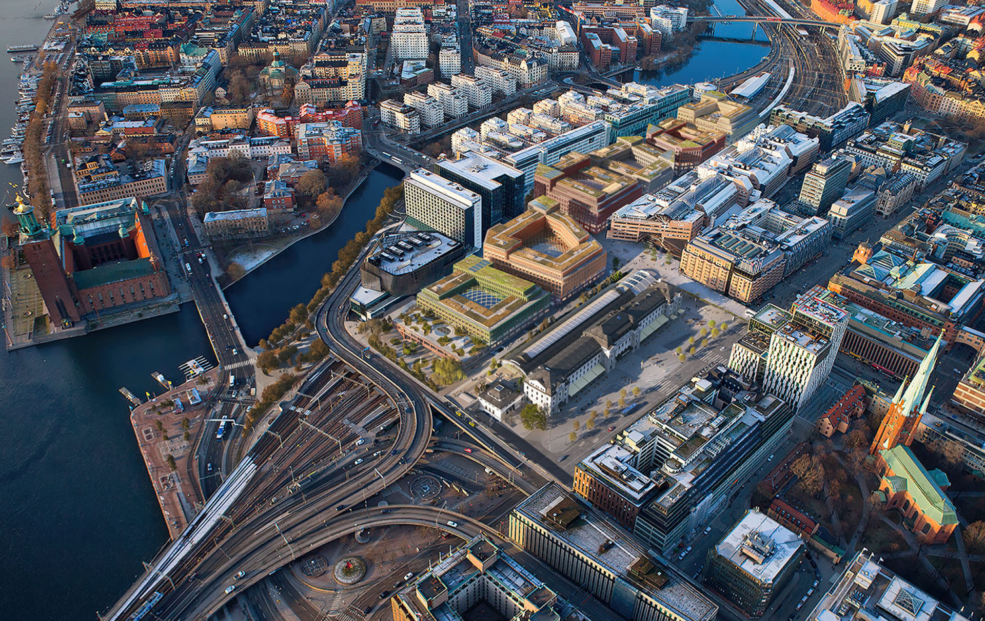 Visionsbild över Centralstadens nya kvarter ovan spåren.